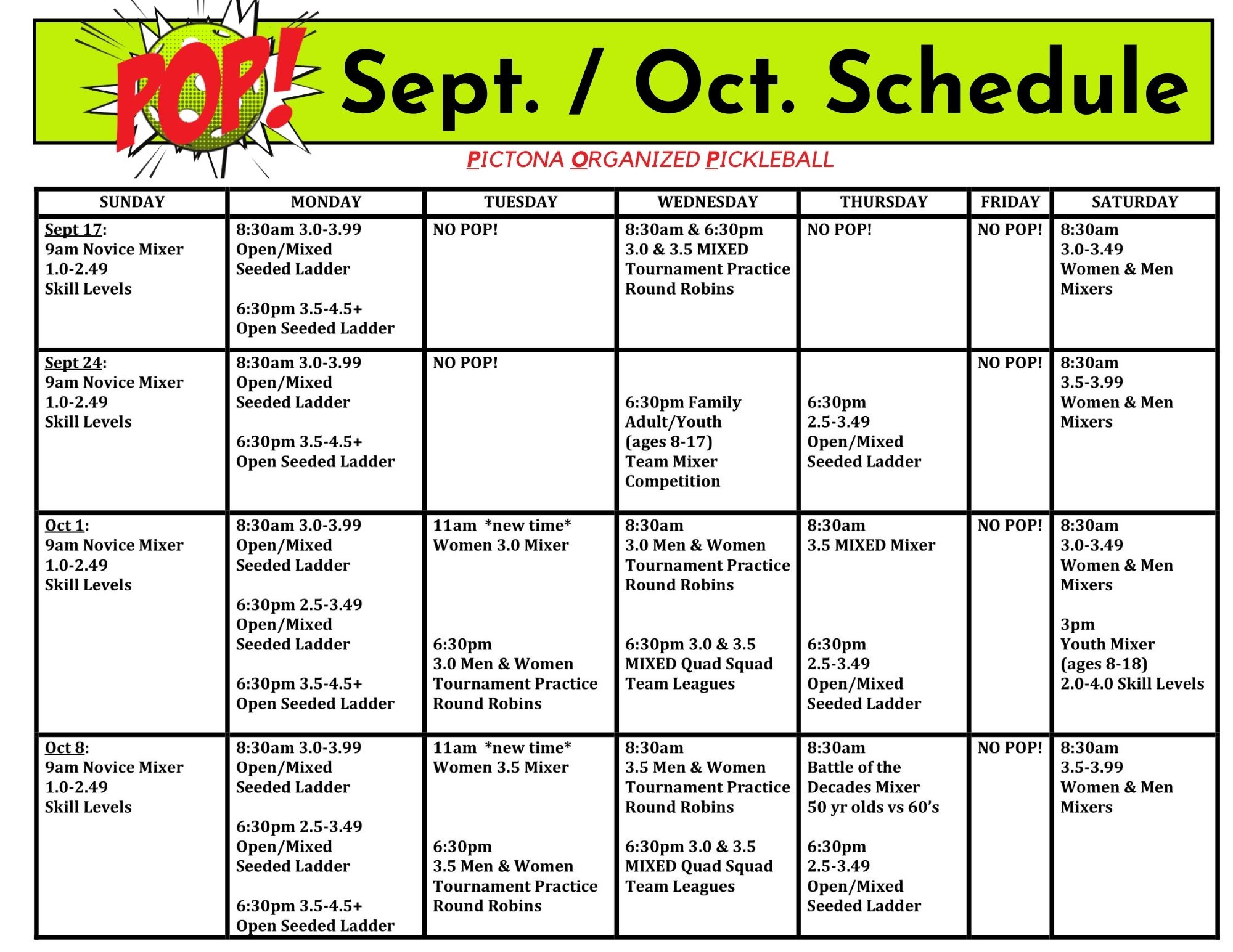 POP! Sept. Oct. Schedule 9.13.23