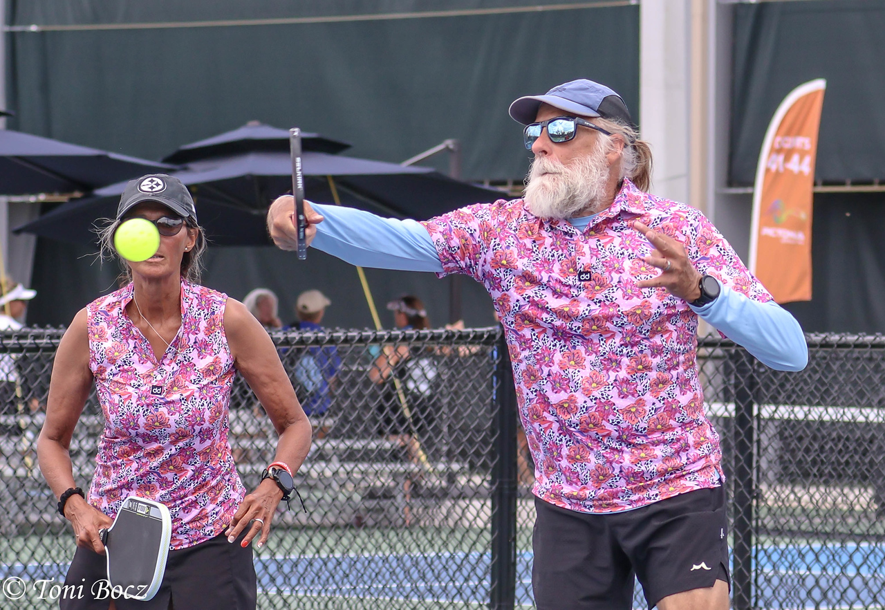 MetroHealth Super Seniors Tournament 2025 couple in matching floral shirts
