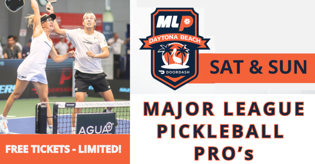 MLP Major League Pickleball Daytona Beach DoorDash logo and photo from Day 2