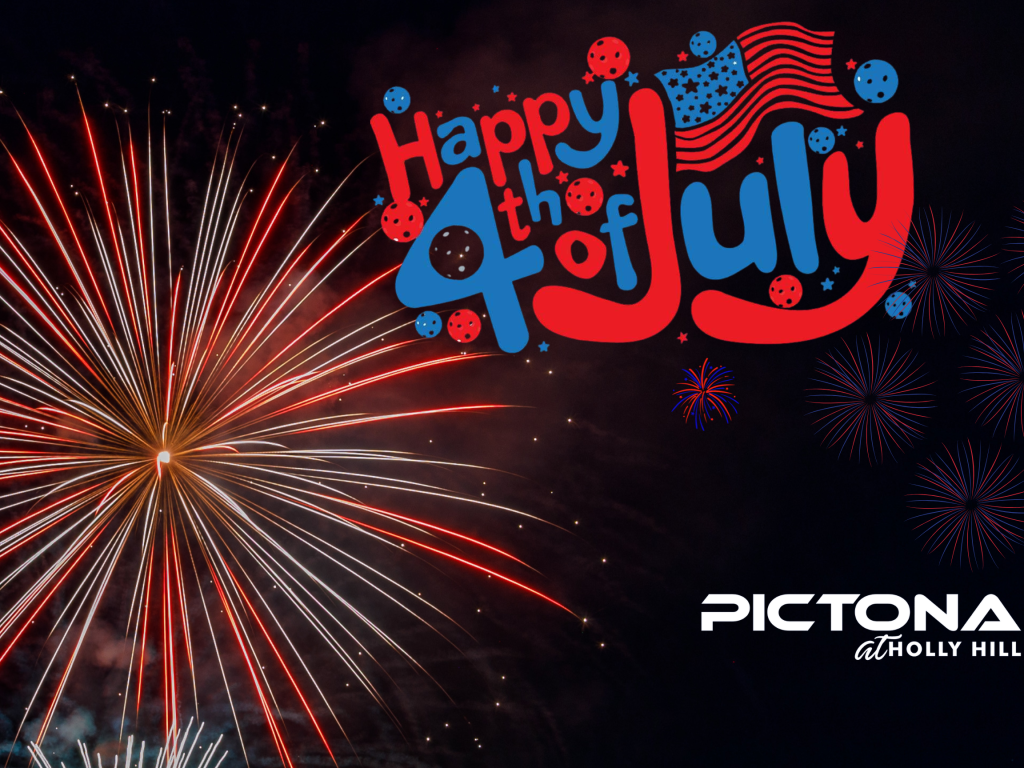 Fireworks and Happy Fourth of July sign